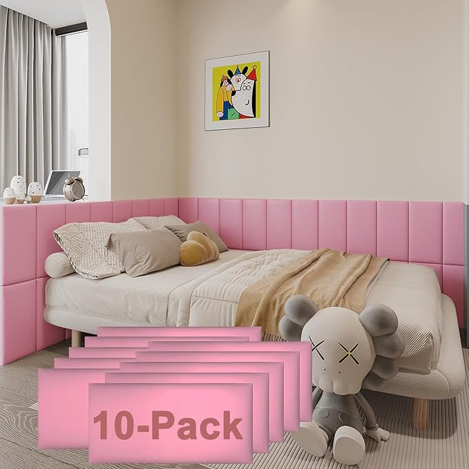 3D Anti-Collision Wall Padding for Kids Self-Adhesive 10PCS Pink headboard Panels for Wall Peel and Stick headboard