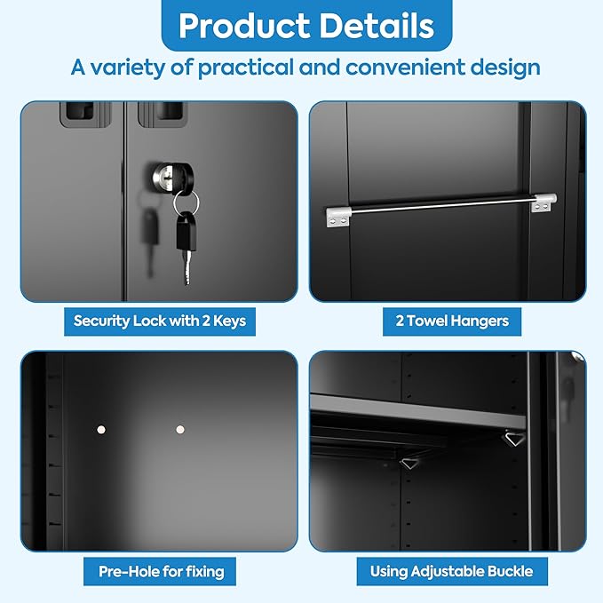 SUXXAN Broom Closet Storage Cabinet with13 Hooks and Hanging Rods, 71" Heavy Duty Cleaning Cabinet for Garage, Laundry Room