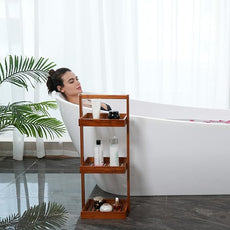 Utoplike Teak Shower Caddy Corner, 3 Tier Standing Shower Organizer Shelf with Handle, Wood Bathroom Stand Up Caddy Basket for Shampoo, Rack for Inside Shower, Bath, Office, Kitchen Desktop