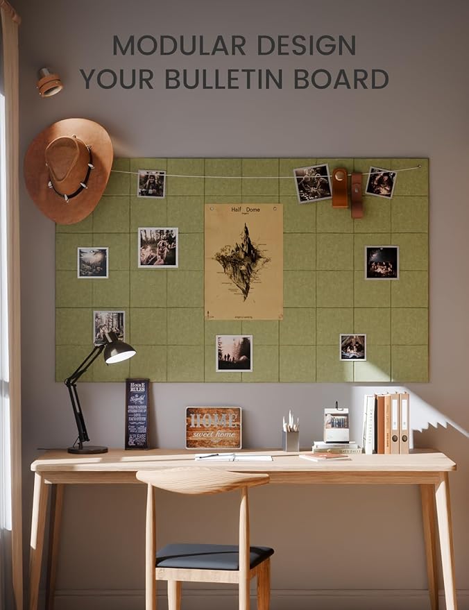 Large Felt Bulletin Board 36" x 24"Cork Board Alternative-6 Pack with 40 Safe Removable Adhesive Tabs, Cork Boards for Walls Cork Board for Home Office Classroom Pin Board-Olive Green