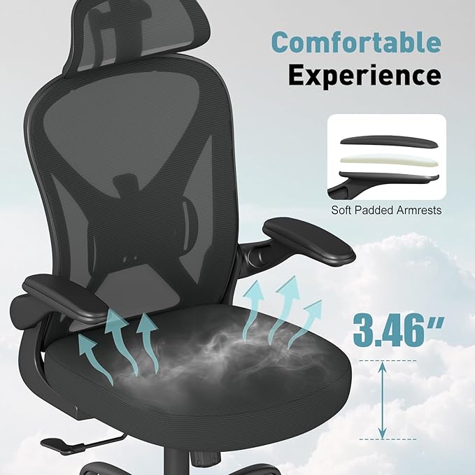 ZZH Ergonomic Office Chair Set of 10 with Adjustable Lumbar Support and Headrest, Mesh Home Office Desk Chair with Wheels and Flip-up Arms, Black