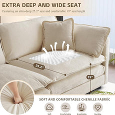 SoarFlash Chenille Sectional Sofa, Comfy L Shaped Modular Coush Sofa with Ottoman, Modern 3 Seat Couch Deep Seat Sofa Set for Living Room,Light Coffee