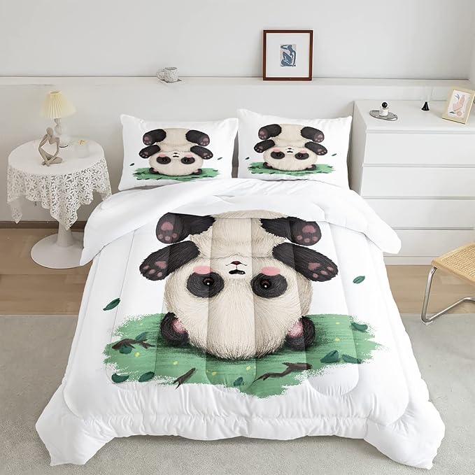 CVHOUSE Panda Bedding - Queen Size, Cute Panda Comforter & 2 Pillow Cases - 3 Piece Set