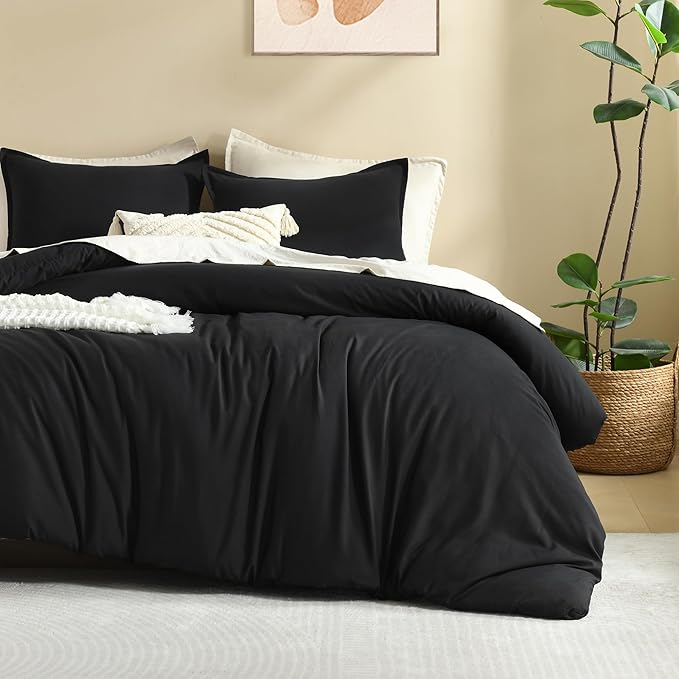 Litanika Comforter Set, Lightweight Solid Bedding Comforter Set, Fluffy Down Alternative Bed Set, Black, Oversized King