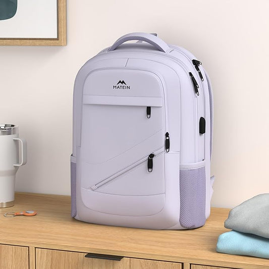 MATEIN Large 17 Inch Laptop Backpack for Women, Lightweight Travel Backpack Fits College School Essentials, Anti Theft Work Commute Nursing Computer Bag TSA Approved for Weekender Trip, Light Purple
