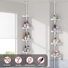 Corner Shower Caddy Tension Pole, 4 Tiers Rotating Shower Organizer for Bathroom Shelf Bathtub, Adjustable Standing Shower Rack Bathroom Accessories, Easily Assemble, 34-124 Inch Height,White