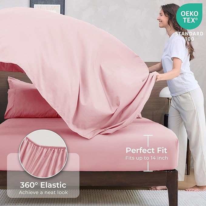 HEVUMYI Pink Queen Comforter Set - 7-Piece All Season Bed in a Bag Queen, Ultra Soft Bedding Set with Comforter, Flat Sheet, Fitted Sheet, Pillowcases, Pillow Shams, Pink