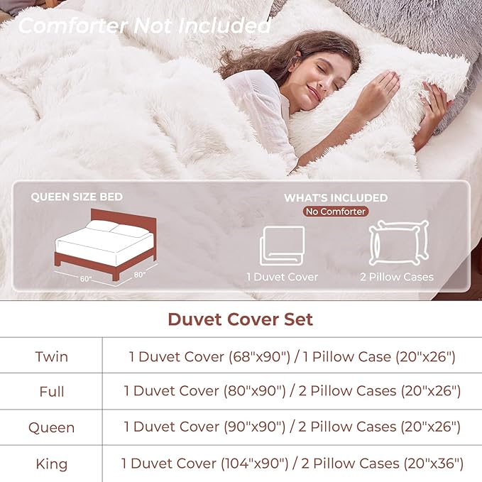 Sasttie 3-Piece Fluffy Duvet Cover Queen, Ultra Soft Faux Fur and Velvet Camel Comforter Cover, Luxury Fuzzy Bedding Sets for Winter Bed, Includes 1 Duvet Cover and 2 Pillowcases, No Comforter