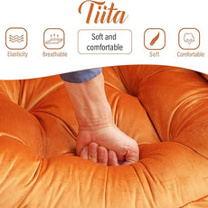 Tiita Lazy Chair with Ottoman, Modern Large Accent Lounge Armchair, Comfy Leisure Sofa Reading Chair with Footrest for Bedroom, Living Room, Dorm Rooms, Garden and Courtyard, Velvet Orange