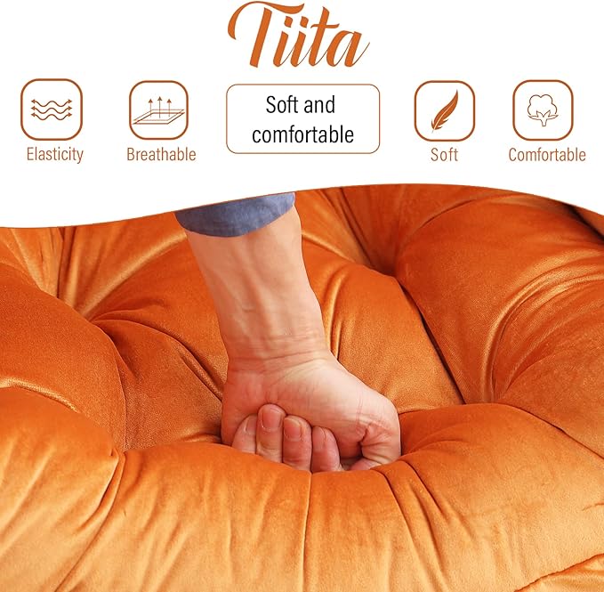 Tiita Lazy Chair with Ottoman, Modern Large Accent Lounge Armchair, Comfy Leisure Sofa Reading Chair with Footrest for Bedroom, Living Room, Dorm Rooms, Garden and Courtyard, Velvet Orange