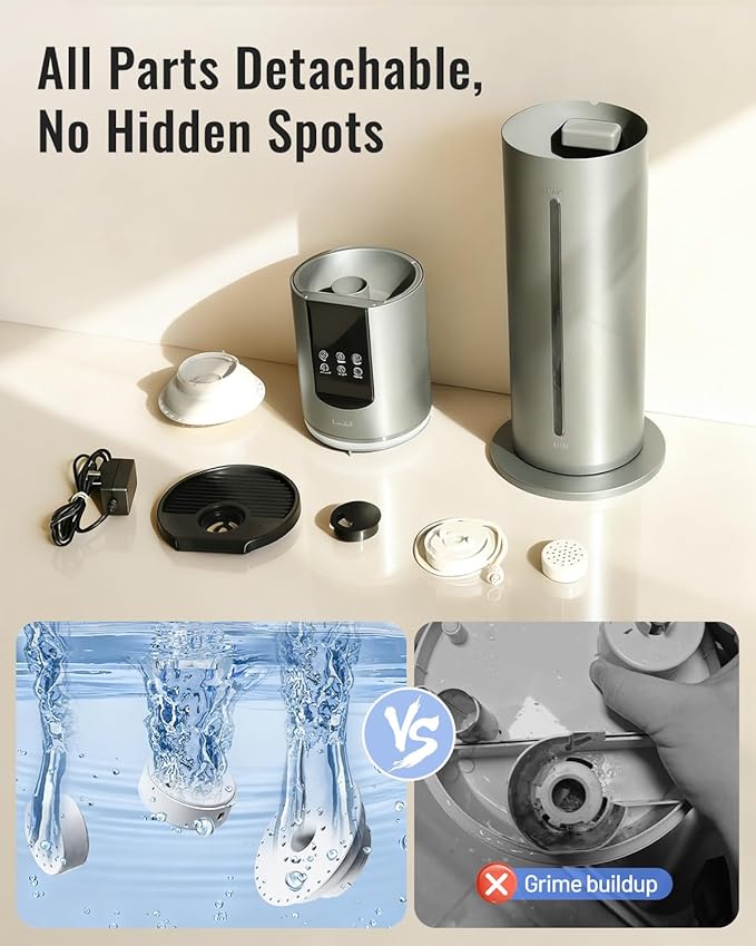 8L Humidifiers for bedroom, Humidifiers large room up to 500 sq ft, Easy to Clean Humidifier with Washable Parts, Ultrasonic Cool Mist Humidifier for Home Plants Baby Nursery Office, Grey
