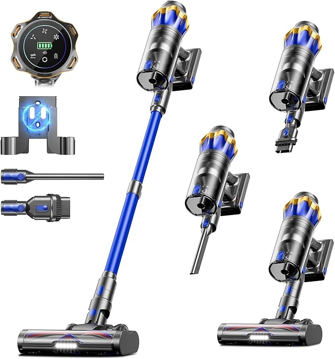 Cordless Vacuum Cleaner, Upgraded 600W 50KPA 70Mins Cordless Stick Vacuum Cleaner with Self-Standing and Touch Screen, Anti-tangle Wireless Vacumm, Vacuum Cleaners for Home/Pet Hair/Carpets/Floors