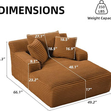 Oversized Chaise Lounge Chair Indoor Corduroy Sofa Bed with Throw Pillows Recliner Chair Comfy Large Deep Seat Sofa Couch for Living Room, Bedroom, Apartment (Orange)