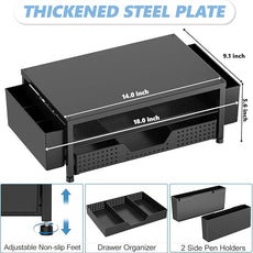 OPNICE Desk Organizer and Accessories, 2-Tier Computer Monitor Stand Riser with Drawer and 2 Pen Holders, Laptop Stand, Office Desk Accessories for Office Supplies, Black – Hot Seller