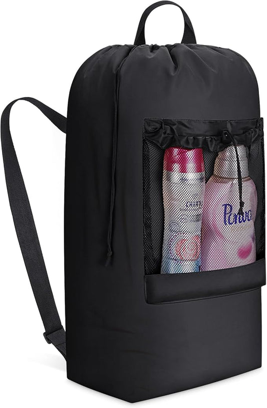 Lifewit 90L Laundry Bag, Extra Large Laundry Backpack with Shoulder Straps and Mesh Pocket for Laundromat, Heavy Duty Laundry Bag Backpack for Dirty Clothes for College Dorm/Travel/Apartment, Black
