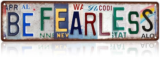 Vintage License Plate Street Sign Metal Sign Be Fearless Girl Boss Motivational Wall Decor For Gym Teen Girl Room Office 16x4 Inch