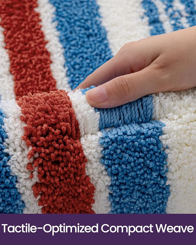 DEXI Striped Bath Mats for Bathroom 36x24, Washable Absorbent Bathroom Rugs with Non Slip Backing, Extra Soft Plush Microfiber Shower Rugs for Tub, Floor, Sink, Blue and Red