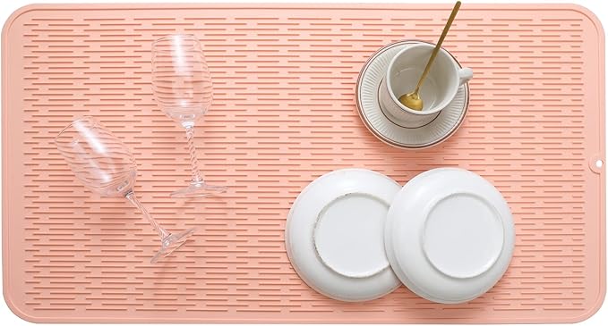 Silicone Dish Drying Mat for Multiple Usage,Easy clean,Eco-friendly,Heat-resistant Silicone Mat for Kitchen Counter or Sink,Refrigerator or Drawer Liner Pink 4XL 32 inches x 18 inches