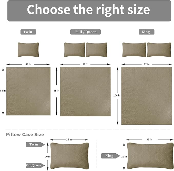 Easy-Going King Size Reversible Quilt Set with 1 Quilt and 2 Pillow Shams, Soft Bed Quilt Cover, Water Resistant Lightweight Microfiber Bedspread, Stain Resistant, Olive Leaf-Beige/Beige