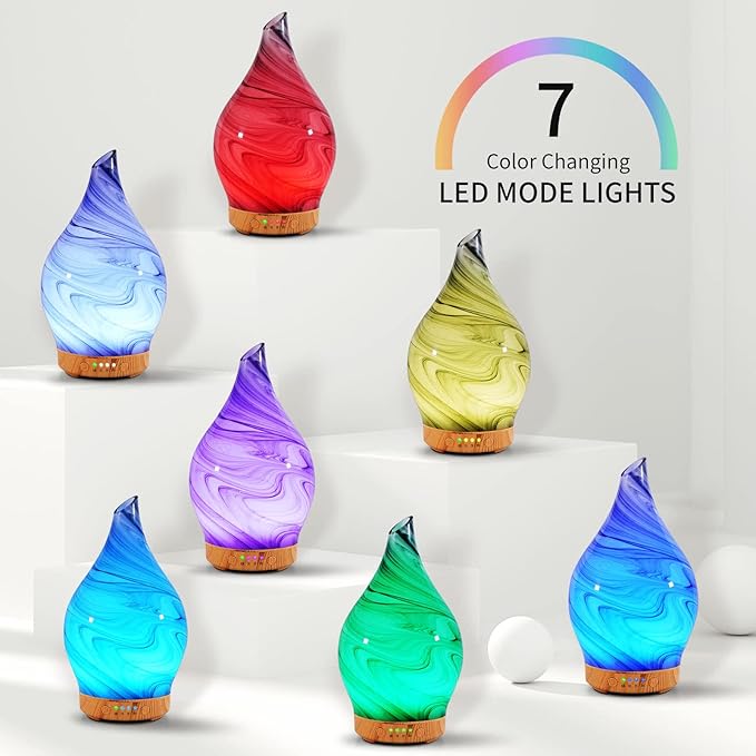 Porseme 100ml Essential Oil Diffuser Glass Color Changing Aroma Air Diffusers Aromatherapy Ultrasonic Cool Mist Humidifier 4 Running Hours Waterless Auto-Off for Sleeping, Yoga, Office, Spa (Ink)