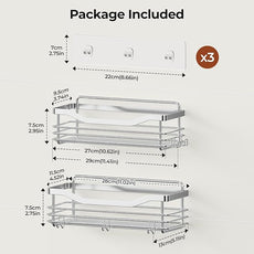 Orimade Shower Caddy Basket Shelf Storage Rack Pack of 2, No Drilling Wall Mounted Adhesive Rust Proof Stainless Steel Shower Organizer with 5 Hooks for Bathroom, Toilet, Kitchen