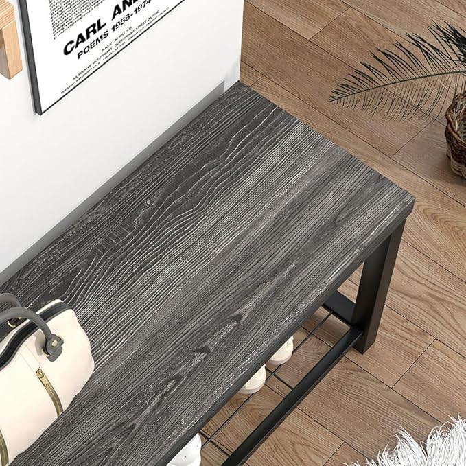 FOLUBAN Industrial Shoe Storage Bench for Entryway Hallway, Rustic Indoor Shoe Rack Bench Seat for Living Room Bedroom, 43.3 Inch Dark Gray