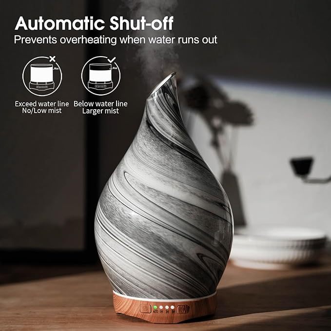 Porseme 280ml Essential Oil Diffuser Glass Color Changing Aroma Air Diffusers Aromatherapy Ultrasonic Cool Mist Humidifier 7 Running Hours Waterless Auto-Off for Sleeping, Yoga, Office, Spa (Ink)