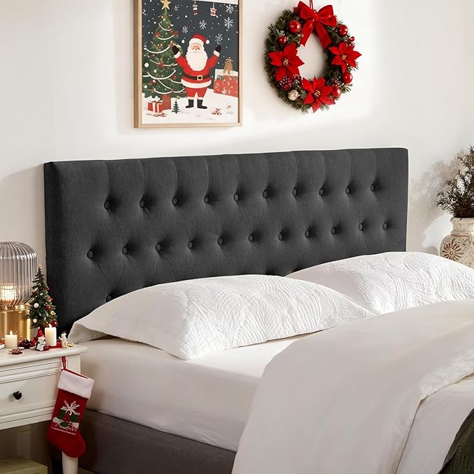 Tufted Upholstered Headboard King Size, Solid Wood Head Board with Durable Metal Legs, Adjustable Height Bed headboard from 37” to 51” Fabric Headboard in Modern Button Design (Black)
