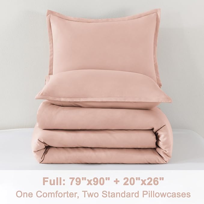 Litanika Comforter Set, Lightweight Solid Bedding Comforter Set, Fluffy Down Alternative Bed Set, Blush Pink, Full