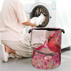 Red Cardinal Laundry Hamper,Cherry Blossoms Dirty Clothes Laundry Basket with Handles Waterproof Oxford Cloth Storage Basket for College Dorms Bathroom Bedroom 16