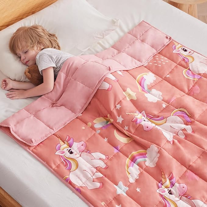 anfie Weighted Blanket Kids (50"x60" 5lbs), Weighted Blanket Cooling Blanket for Sleeping,Throw Size Breathable Blanket with Premium Glass Bead(Red Unicorn)