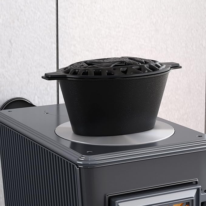 Fire Beauty Woodstove Steamer Stove Humidifier Cast Iron Lattice Top Rust Resistant 2.3 Quart Capacity (wolf)