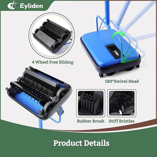Eyliden Carpet Sweeper, Mini Size Lightweight Hand Push - No Noise, Non-Electric, Easy Manual Sweeping Only for Carpet Cleaning (Blue)