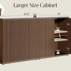 Fluted Buffet Cabinet Sideboard with Storage,Wooden Credenza with 2 Doors&Adjustable Shelve, Modern Accent Cabinets Coffee Bar Bookcase for Living Room,Kitchen Dining Room Entryway 15