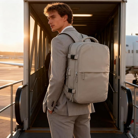 suwasp Vacuum Compression Backpack, 40L Expandable Travel Backpack with Electric Vacpack Pump, Travel Vacuum Bags with Shoe Compartment/15.6inch Laptop Compartment/USB Port, Brown