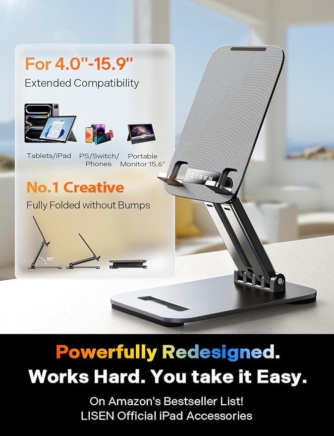 LISEN for iPad Stand Tablet Holder for Desk, Cool Office Gifts for Men Women Desk Accessories, Essentials Home Office Gadgets Portable Monitor Stand for iPad a16 Accessories Kindle Fire 4-15.9"