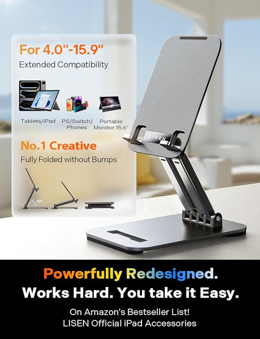 LISEN for iPad Stand Tablet Holder for Desk, Cool Office Gifts for Men Women Desk Accessories, Essentials Home Office Gadgets Portable Monitor Stand for iPad a16 Accessories Kindle Fire 4-15.9"