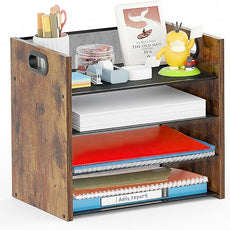 Wood Desk Organizer - 4-Tier Desktop File Organizer, Wooden Paper Organizer, Office Desk Organizer for Papers, Mail, Notebooks, Stationery
