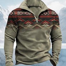 Western Sweatshirts for Men Aztec Cowboy Vintage Graphic Fleece Hoodie Mens Quarter Zip Pullover Country Jacket