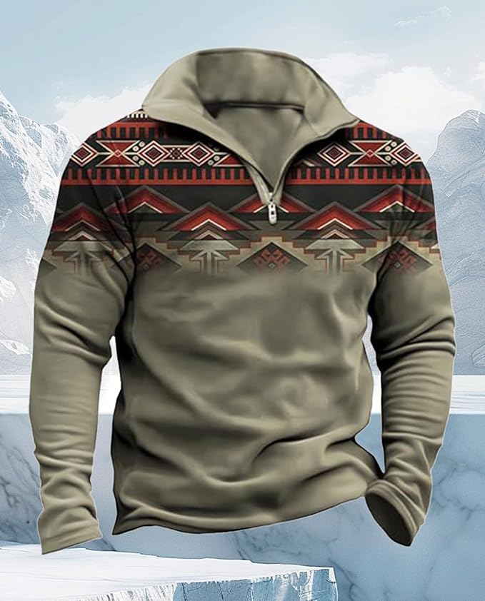 Western Sweatshirts for Men Aztec Cowboy Vintage Graphic Fleece Hoodie Mens Quarter Zip Pullover Country Jacket