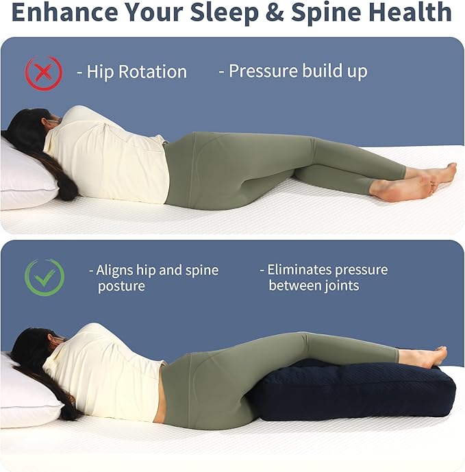 HOMBYS Shredded Memory Foam Knee Pillow for Side Sleepers, 6.5" Height Pillow Between Legs for Aligns Spine & Relieves Pressure Hip & Leg Elevation, Supportive Pillow for Pregnancy, Sciatica, Navy