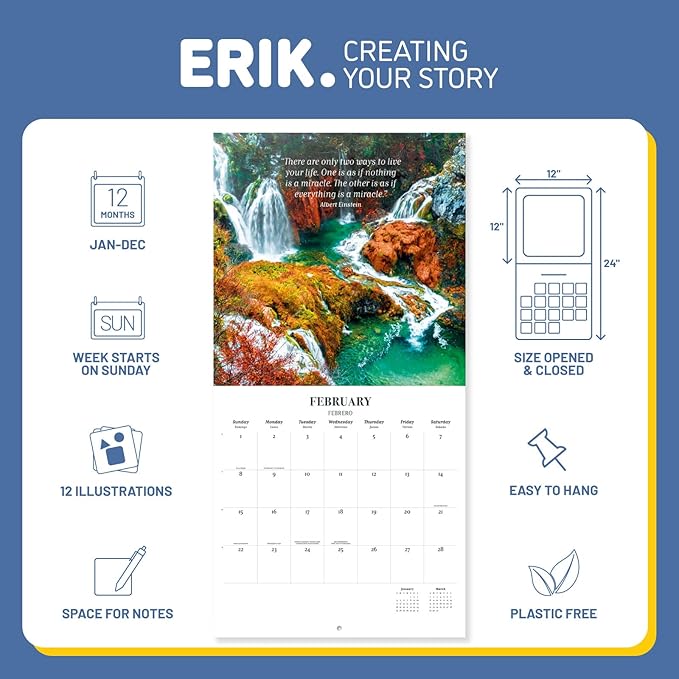 Zen Nature Wall Calendar 2026 12" x 12" FSC® Plastic Free - Starts Week On Sunday | Family Planner Art Calendar 2026