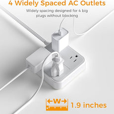 10 FT Surge Protector Power Strip, TESSAN Extension Cord Flat Plug with 4 Widely Outlets Extender, Indoor Desk Charging Station with Surge Protection for Home, Office Supplies, Dorm Room Essentials