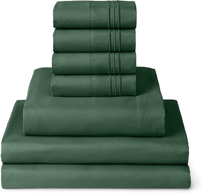 Mellanni Split King Sheet Set - 7-Piece Iconic Collection Bedding, (Including 4 Pillowcases), 16-Inch Deep Pocket, Easy Care, Extra Soft, Cooling Sheets, Brushed Microfiber - Emerald Green