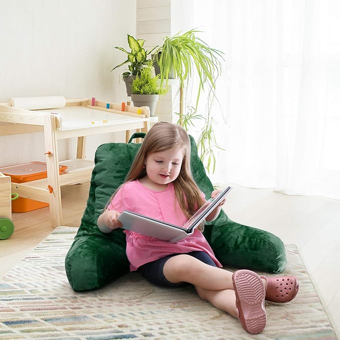 Nestl Reading Pillow for Kids & Teens with Shredded Memory Foam, Backrest Pillows for Reading, Watching, and Gaming, Use on The Couch, Bed, or Floor, Adjustable Support with Washable Cover Dark Green