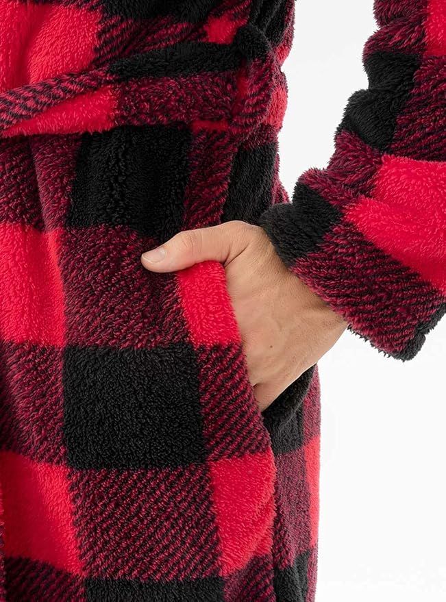 DAVID ARCHY Men's Hooded Robe Soft Coral Fleece Microfiber Bathrobe