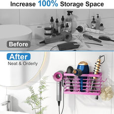 Hair Tool Organizer, 3-in-1 Universal Hair Dryer Holder, Adjustable Height Metal Blow Dryer Holder Wall Mounted/Over Cabinet Door/Free-Standing (Pink)