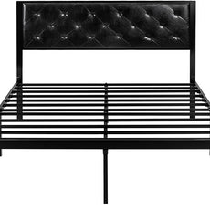 SHA CERLIN Full Size Metal Platform Bed Frame, PU Leather Upholstered Button Tufted Headboard, Mattress Foundation with 12.4” Under-Bed Storage, Noise-Free, Easy Assembly, No Box Spring Needed, Black