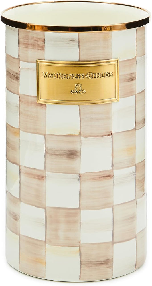 MACKENZIE-CHILDS Enamel Utensil Holder, Kitchen Utensil Holder for Countertop, Brown-and-White Mocha Check