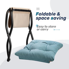 HollyHOME Lazy Chair with Foldable Ottoman, Accent Comfy Lounge Armchair and Folding Footrest Stool, Leisure Sofa Reading Chair and Footstool for Living Room, Bedroom, Dorm,Blue